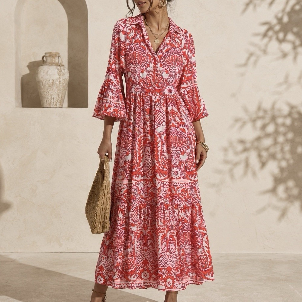 Elizabeth James The Label Button Down Linen Blend Maxi Dress XS Floral Boho
